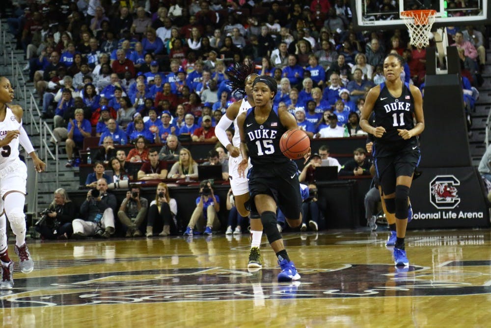 Freshman Kyra Lambert led the Blue Devil offense with 16 points on 6-of-9 shooting, but it was not enough to keep Duke from falling to South Carolina on the road Sunday.