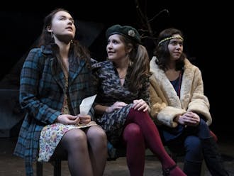 Dasha Andreichenko, Kaylin Woodward and Sophie Tan in the Duke Theater Studies' spring production of "Bad Roads." 