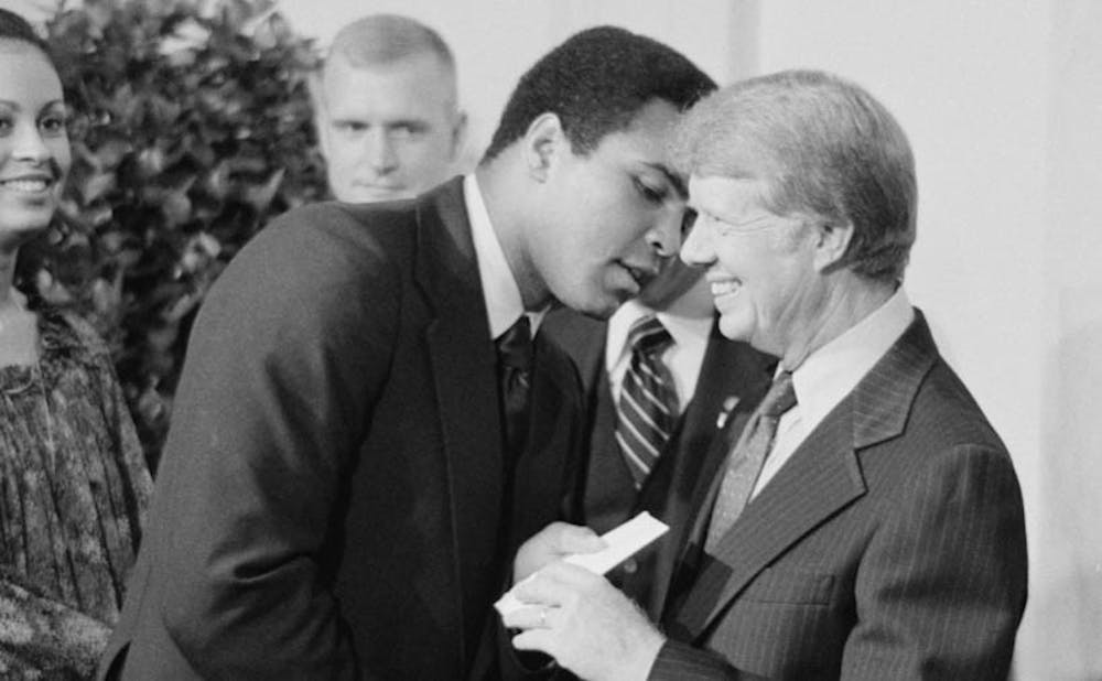 <p>Boxer Muhammad Ali with President Jimmy Carter, September 1977</p>