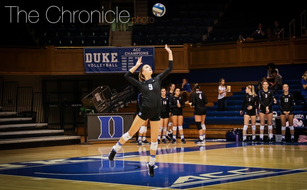 <p>Freshman setter Cindy Marina had another double-double Sunday but it wasn't enough to power the Blue Devils to another key ACC win.&nbsp;</p>