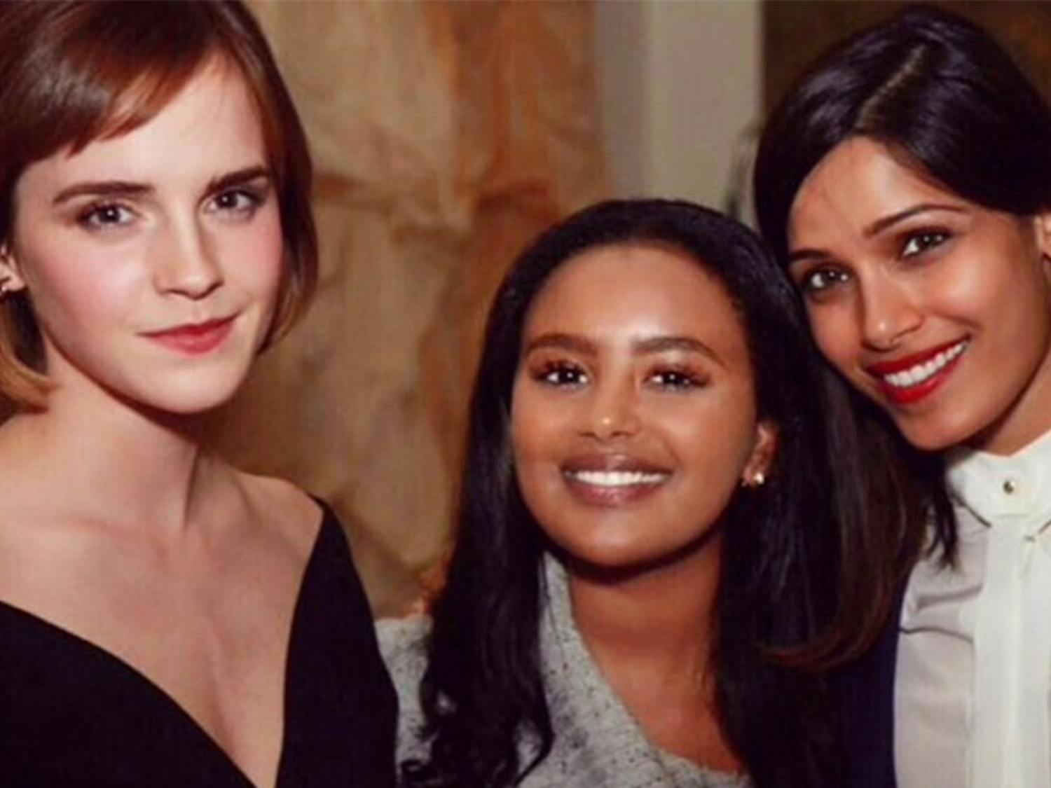 Freshman Hannah Godefa (middle), who founded her own nonprofit, attended the World Economic Forum last week in Switzerland and met actresses Emma Watson and Freida Pinto (also pictured).