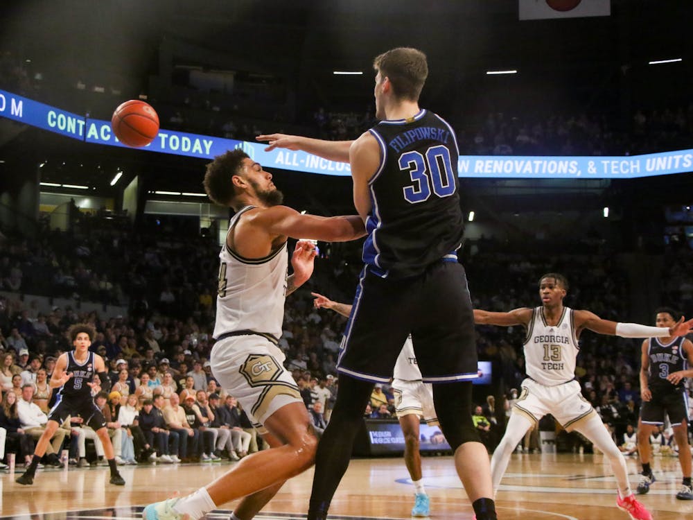 <p>Kyle Filipowski (game-high 18 points) in the first half of Duke's win at Georgia Tech.</p>