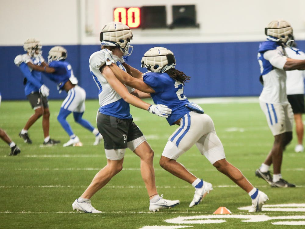 Senior safety Jaylen Stinson (right) is one of many returners in Duke's defensive unit.