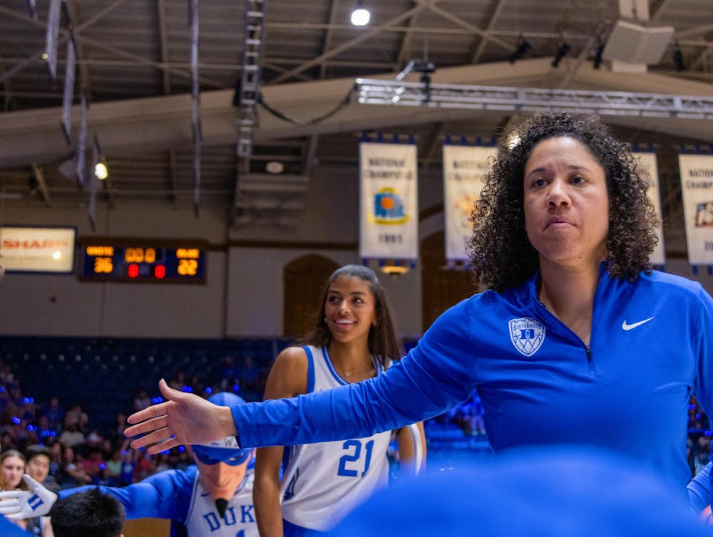 Kara Lawson greets the Cameron Crazies at the 2024 Countdown to Craziness.