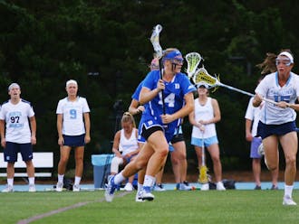 Freshman attack Olivia Jenner set a program single-season&nbsp;record for faceoffs won&nbsp;Friday and led the Blue Devils with&nbsp;three goals.