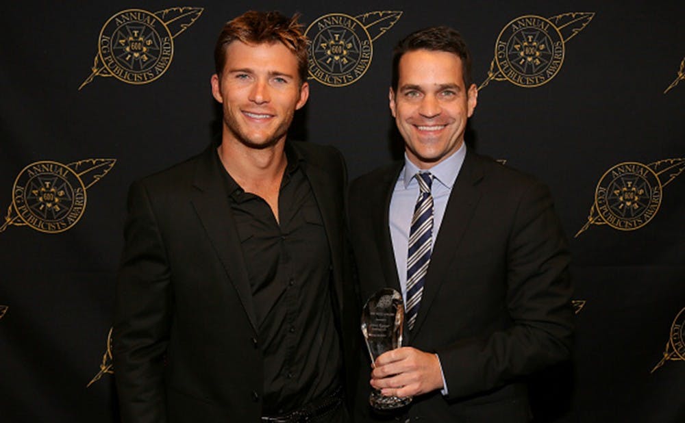 BEVERLY HILLS, CA - FEBRUARY 20:  Scott Eastwood (L) and Dave Karger pose with the Press Award backstage at the 52nd Annual ICG Publicists Awards at The Beverly Hilton Hotel on February 20, 2015 in Beverly Hills, California.  (Photo by Mathew Imaging/WireImage)