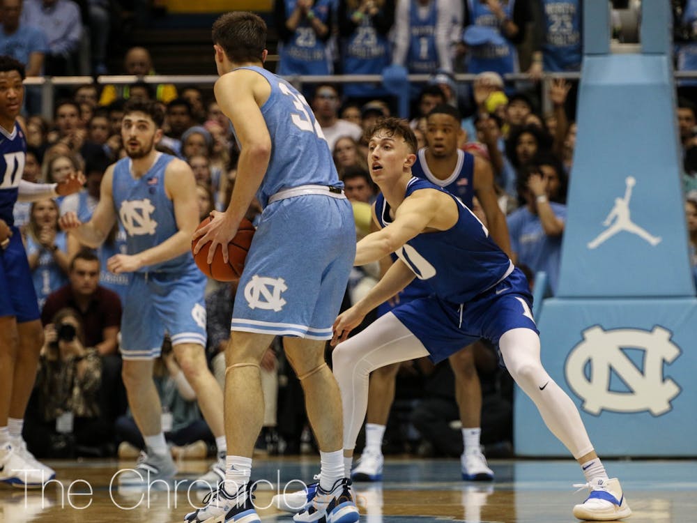 <p>Alex O'Connell didn't play in the first half, but hit two huge threes the rest of the way to keep Duke in the game.</p>