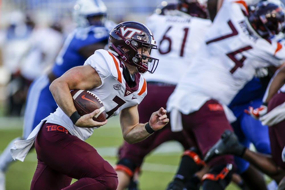 Virginia Tech quarterback Braxton Burmeister's dual-threat attack posed trouble for Duke all afternoon.