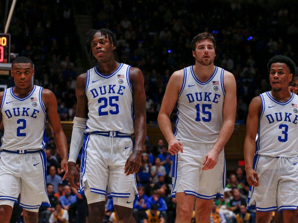 From left to right: Jaylen Blakes, Mark Mitchell, Ryan Young and Jeremy Roach in Duke's win over Florida State.