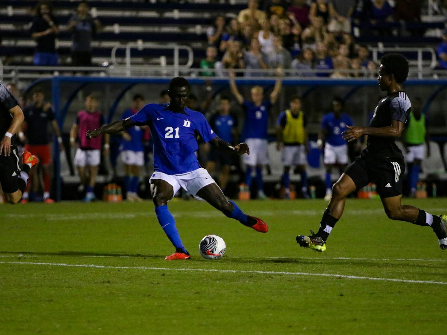 Graduate forward Forster Ajago lines up a shot in Duke's draw with Wofford.