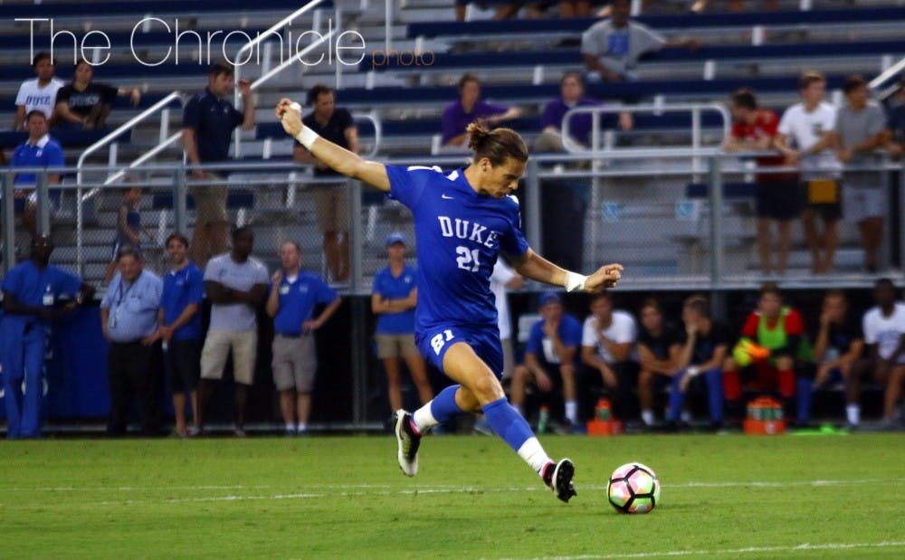 <p>Marcus Fjortoft's header with just 2:42 to play in regulation sent the Blue Devils to overtime against High Point.</p>