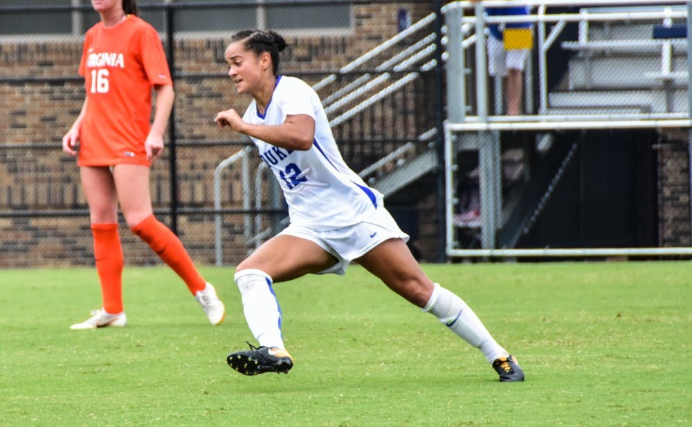 <p>Senior Kayla McCoy notched Duke's lone goal of the afternoon in the final minute of play against Virginia.</p>