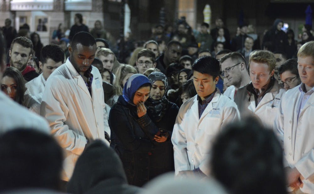 Students, faculty and residents of the Triangle gathered for a vigil at the University of North Carolina at Chapel Hill to commemorate the lives of Deah Barakat and Yusor Mohammed Abu-Salha and Razan Mohammed Abu-Salha.