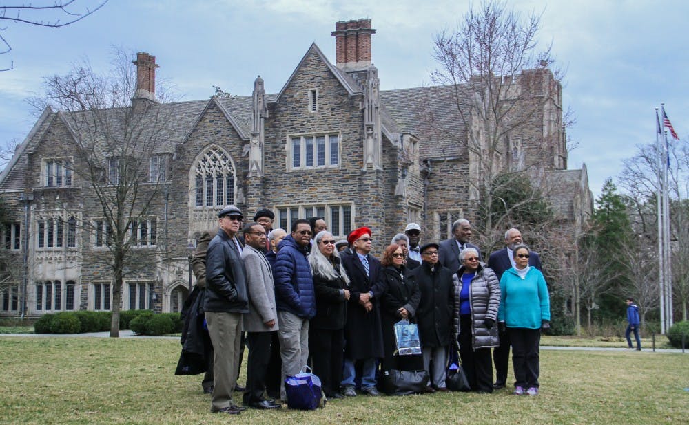 Allen Building Takeover participants gathered in front of the Allen Building for a photograph. 