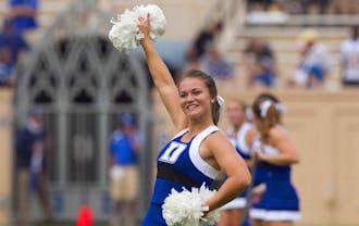 Junior Ashley Brigham lives a split life—spending half her time as a Duke Cheerleader and the rest training with Army ROTC.