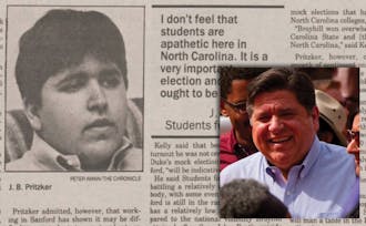 Illinois governor and Duke Trustee J.B. Pritzker.
Background: Chronicle File Photo
Right: Courtesy of Wikimedia Commons