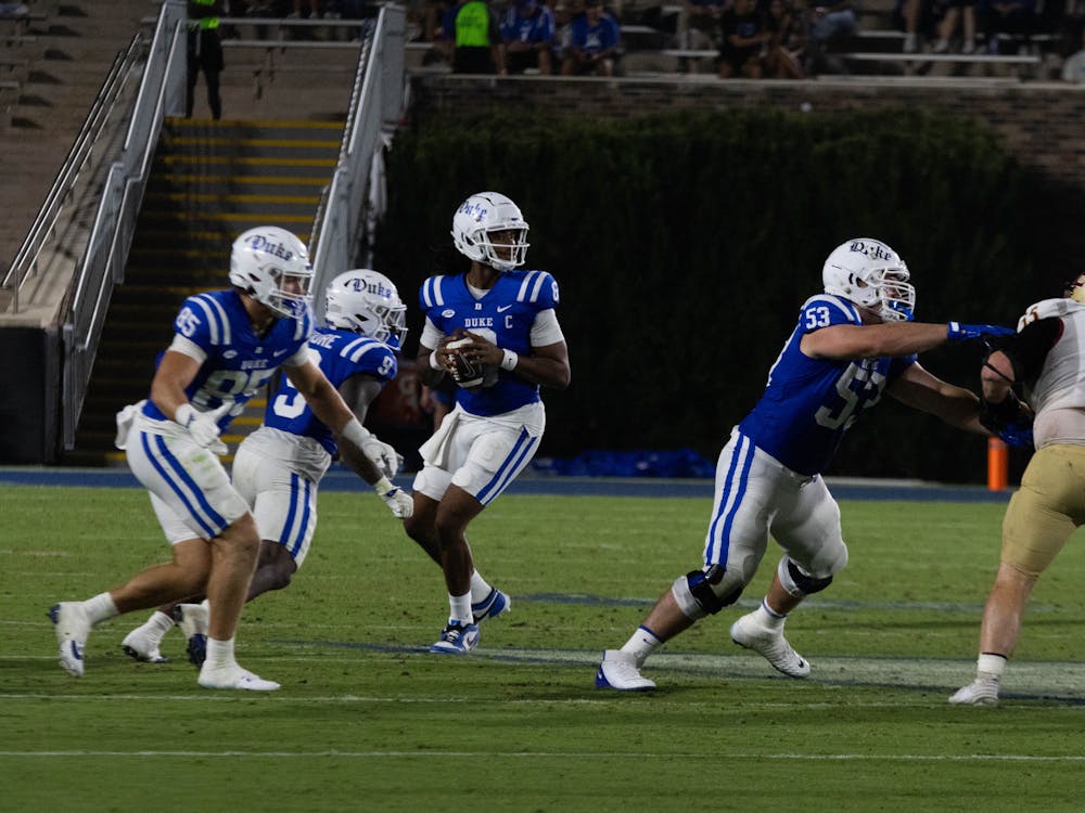 <p>Duke's Maalik Murphy threw two touchdowns late to clinch the victory for the Blue Devils.&nbsp;</p>