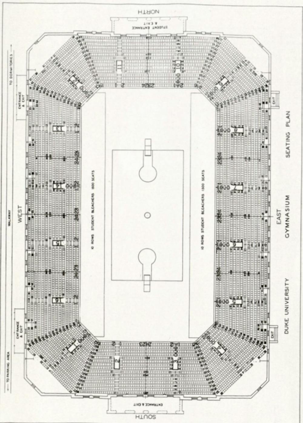 The original layout and seating chart for what would later become known as Cameron Indoor Stadium