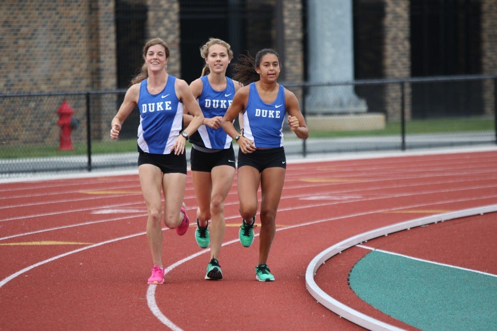 <p>Senior captains Anima Banks and Madison Granger led the Blue Devils out of the gates Friday at the adidad XC Challenge, with Granger coming on strong to finish third.</p>