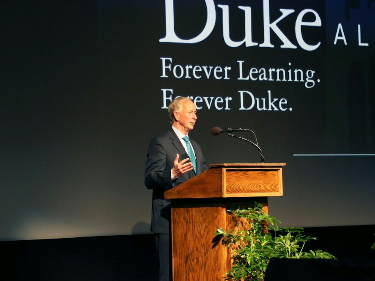 President Richard Brodhead introduced Denis McDonough, chief of staff to President Barack Obama, at Friday’s talk.