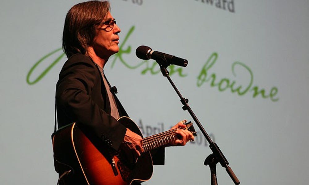 Singer-songwriter Jackson Browne performs after he received the Duke Lifetime Environmental Achievement award Saturday afternoon.