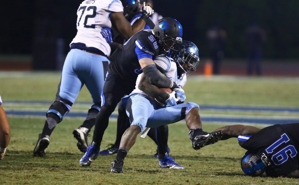 <p>Defensive end Kyler Brown will spend some time playing the ‘devil position’ in 2015, a hybrid between linebacker and defensive end that will give Duke’s defensive front added flexibility.</p>