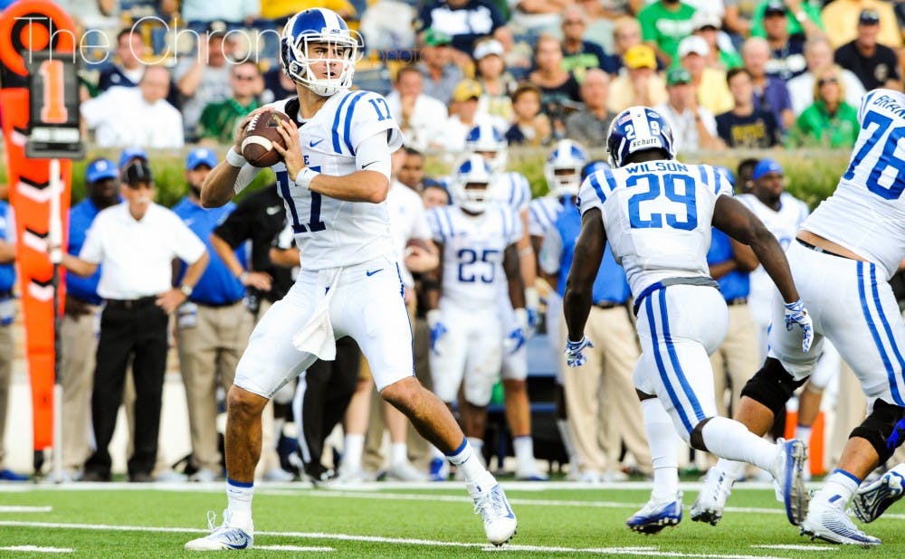 <p>Daniel Jones had the best game of his young career against Notre Dame, throwing three touchdown passes in Duke's 38-35 upset win.</p>