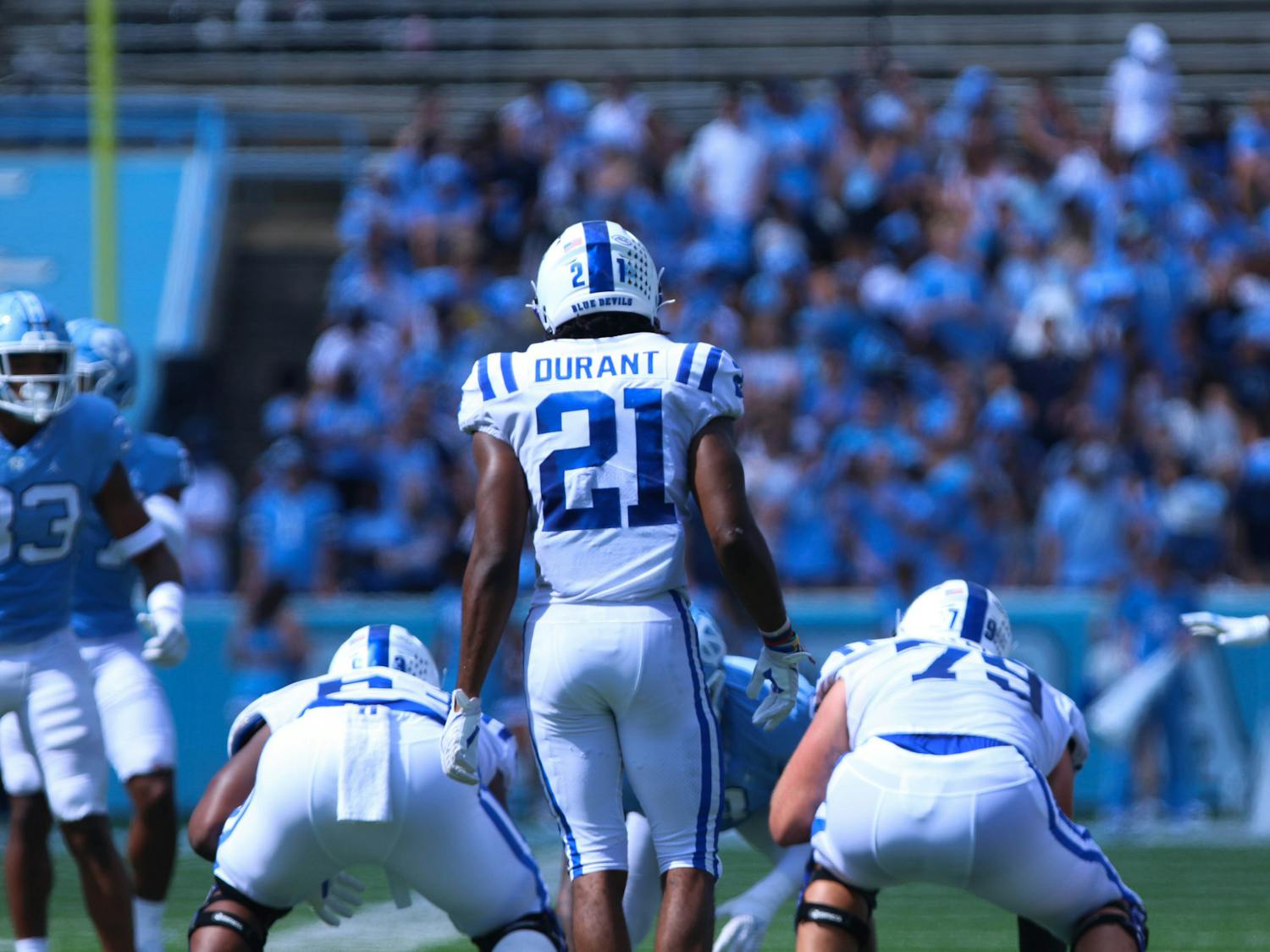 Halfback Mataeo Durant might have been the lone bright spot for the Blue Devils in the opening half.