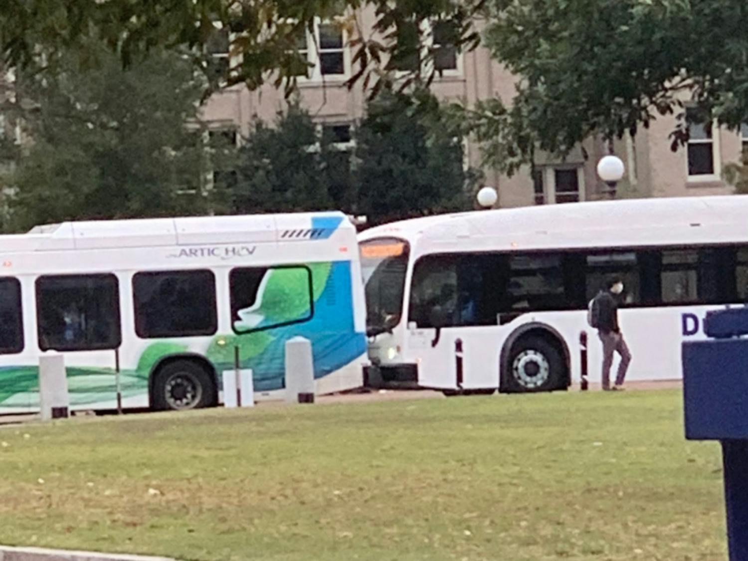 A C1 bus rear-ended another on the East Campus bus loop Tuesday.