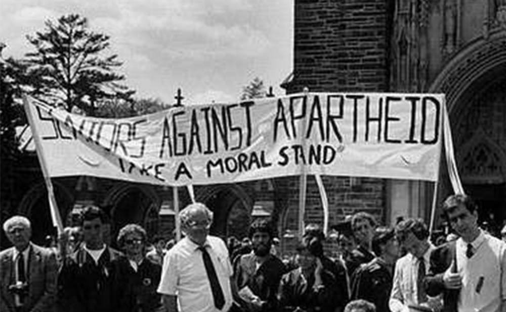 <p>In the 1980s, students successfully pushed the administration to end Duke's investments in&nbsp;apartheid South Africa.&nbsp;</p>