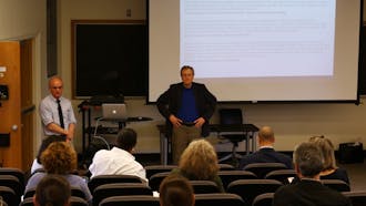 Dean Steve Nowicki presented about the proposed undergraduate advising changes to give students more attention at Thursday's meeting.&nbsp;