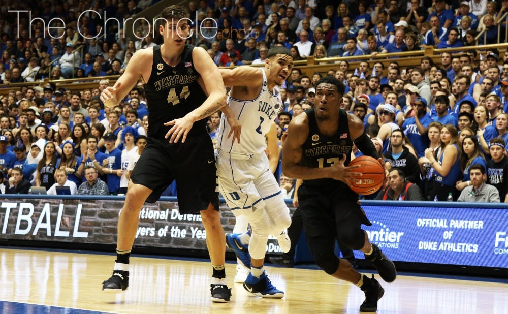 Wake Forest guard Bryant Crawford missed two layups in the final few minutes to let the Blue Devils escape.&nbsp;