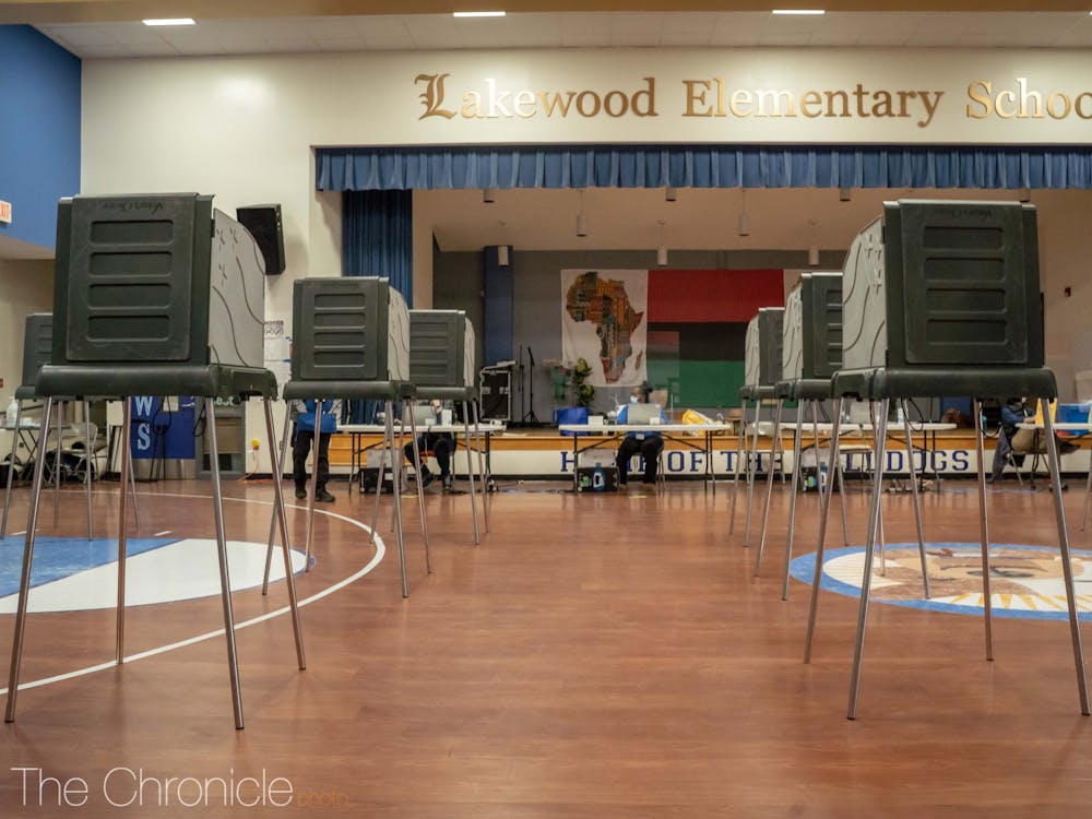 <p>Empty polling booths at a quite Lakewood Elementary voting site in the 6th precinct.&nbsp;</p>