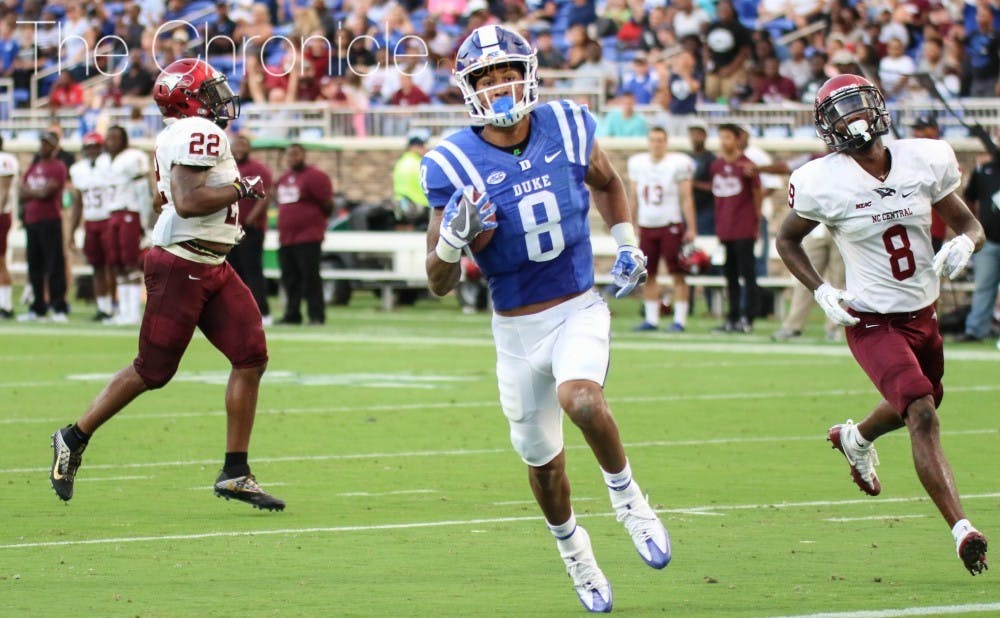 <p>Aaron Young, who finished 2018 with seven receptions in two games played, will serve as Duke's most seasoned wide receiver to start the season</p>