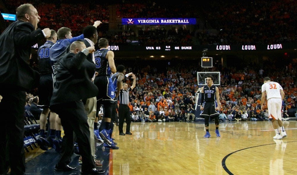 There have been plenty of memorable moments from the recent Duke-Virginia series, but perhaps none as poignant as Tyus Jones' 2015 dagger triple in Charlottesville, Va.