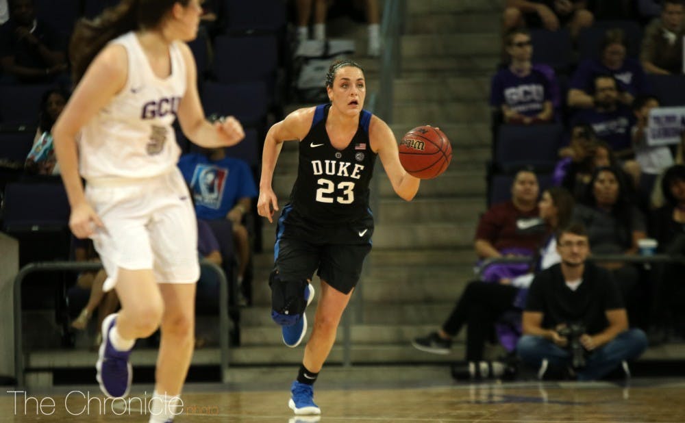<p>Rebecca Greenwell is on her way to becoming the first Blue Devil ever to score 1,500 points, grab 600 rebounds and make 200 3-pointers.</p>