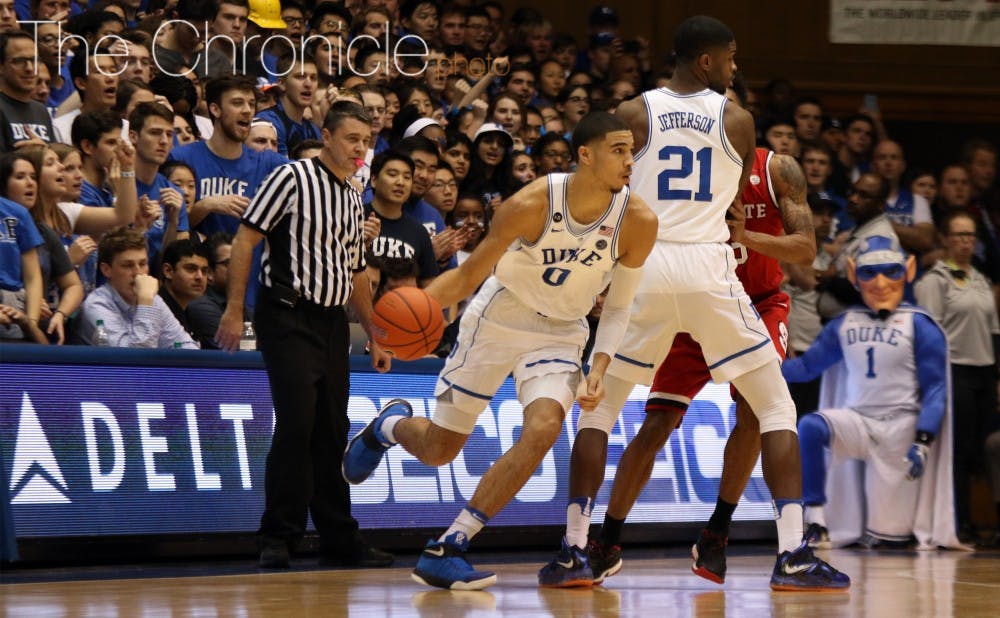 Freshman Jayson Tatum put his versatility on display at times Monday but went ice cold late in the Blue Devils' collapse.&nbsp;