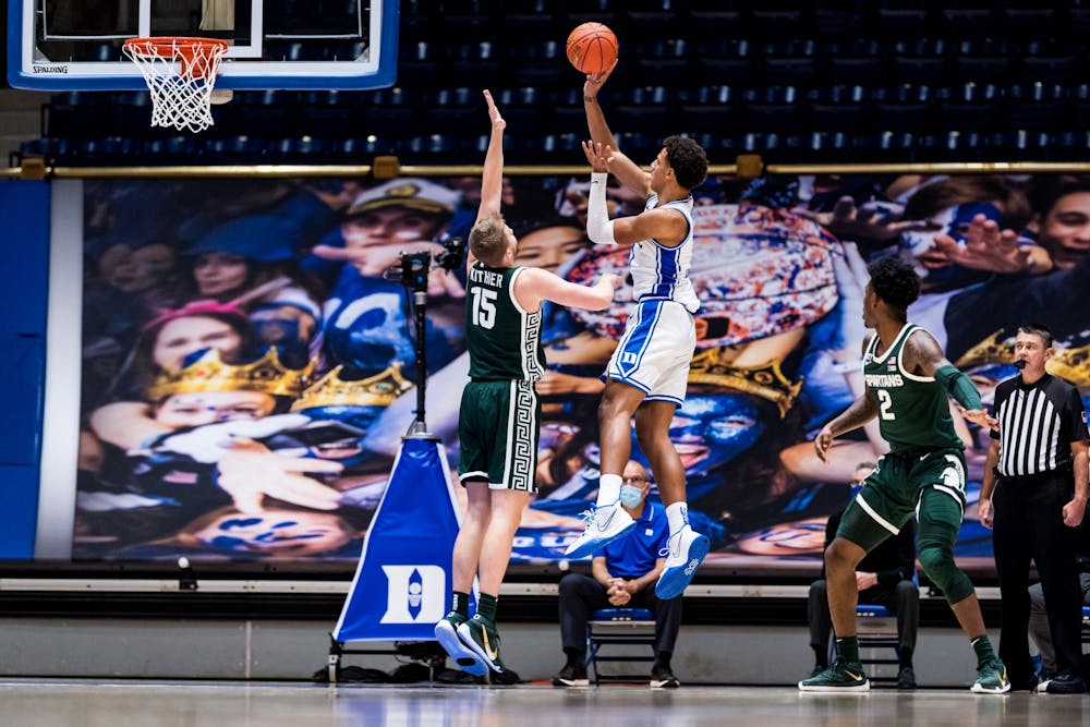 Jalen Johnson had a much more difficult time finishing inside Tuesday night compared to the Blue Devils' season-opening win Saturday against Coppin State.