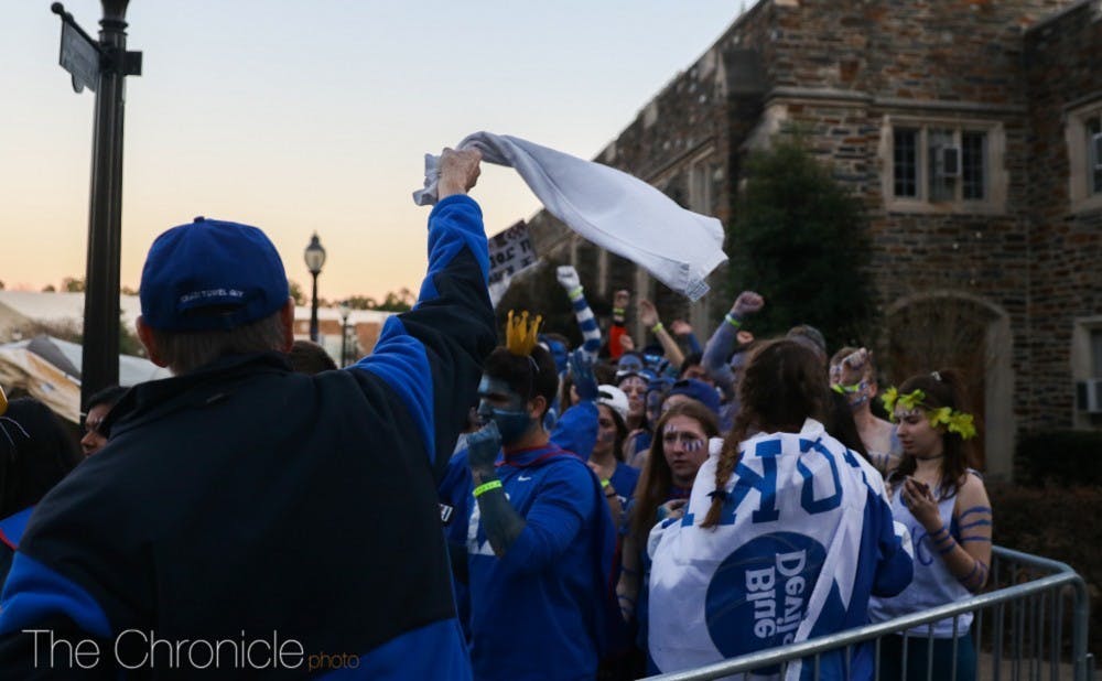 Hundreds of Duke students poured into K-Ville while awaiting the start of Saturday's men's basketball game against UNC.