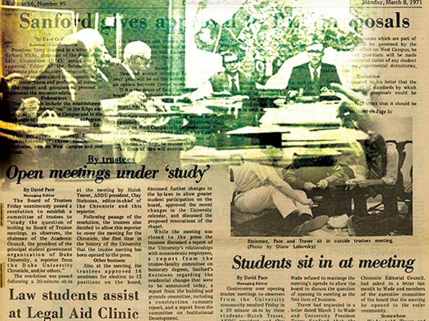 In 1971 students staged a sit-in during a Board of Trustees meeting.