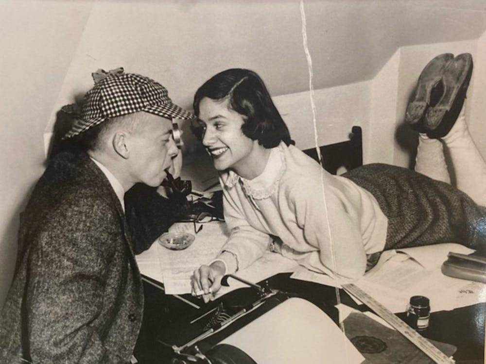 <p>Sally McIntosh Ziegler, Trinity '56, and her husband, Edward "Ted" Ziegler, Trinity '54, in The Chronicle's office.&nbsp;</p>