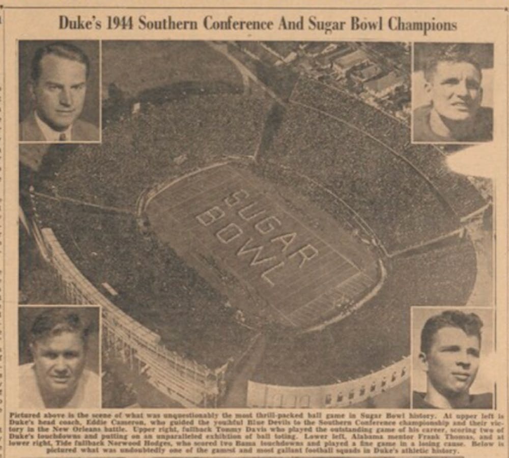 A cutout of The Chronicle's coverage of Duke football's Sugar Bowl win against Alabama. 