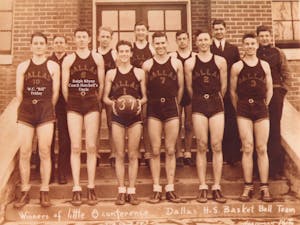 	Bill Friday, front left, is standing next to Sylvia Hatchell&#8217;s uncle Ralph Rhyne in the team picture of the 1937 Little 8 Conference champions Dallas High School basketball team.

	Photo courtesy of Sylvia Hatchel.