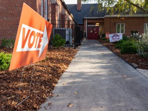 Voting signs guide voters to the East Franklin precinct &nbsp;on Election Day, Tuesday, Nov. 2, 2021.&nbsp;