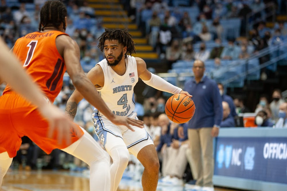 UNC sophomore guard RJ Davis during UNC Men's basketball's home game against Virginia Tech on Monday, Jan. 24, 2022, at the Dean Smith Center.