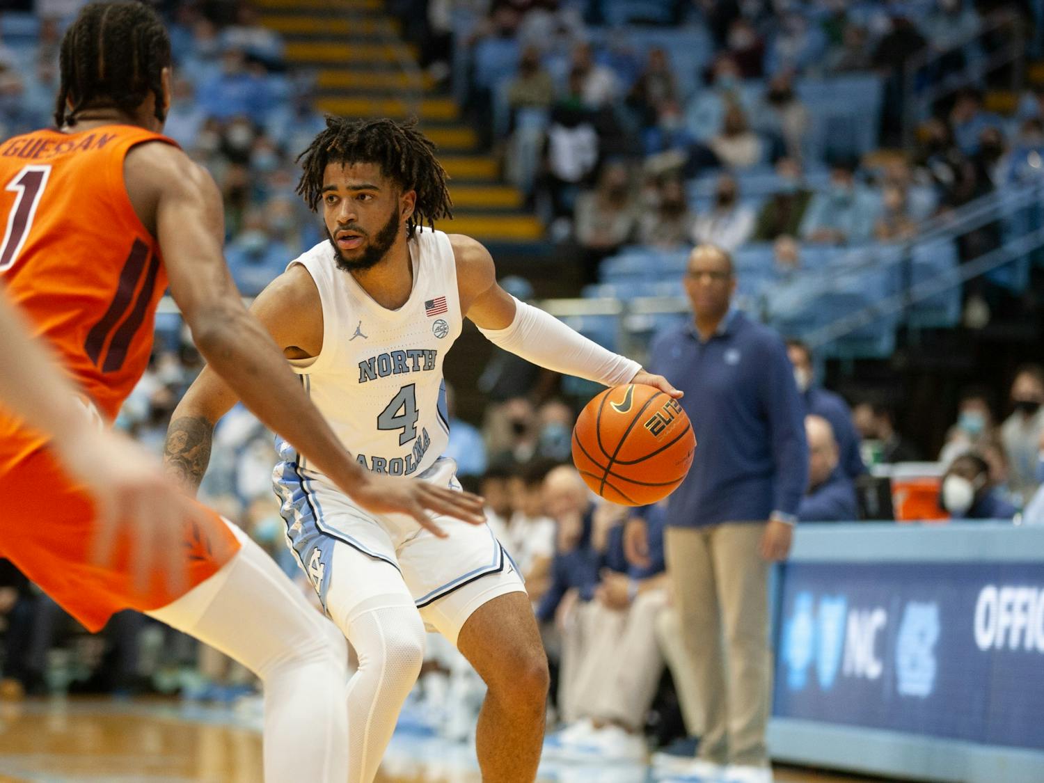 UNC sophomore guard RJ Davis during UNC Men's basketball's home game against Virginia Tech on Monday, Jan. 24, 2022, at the Dean Smith Center.