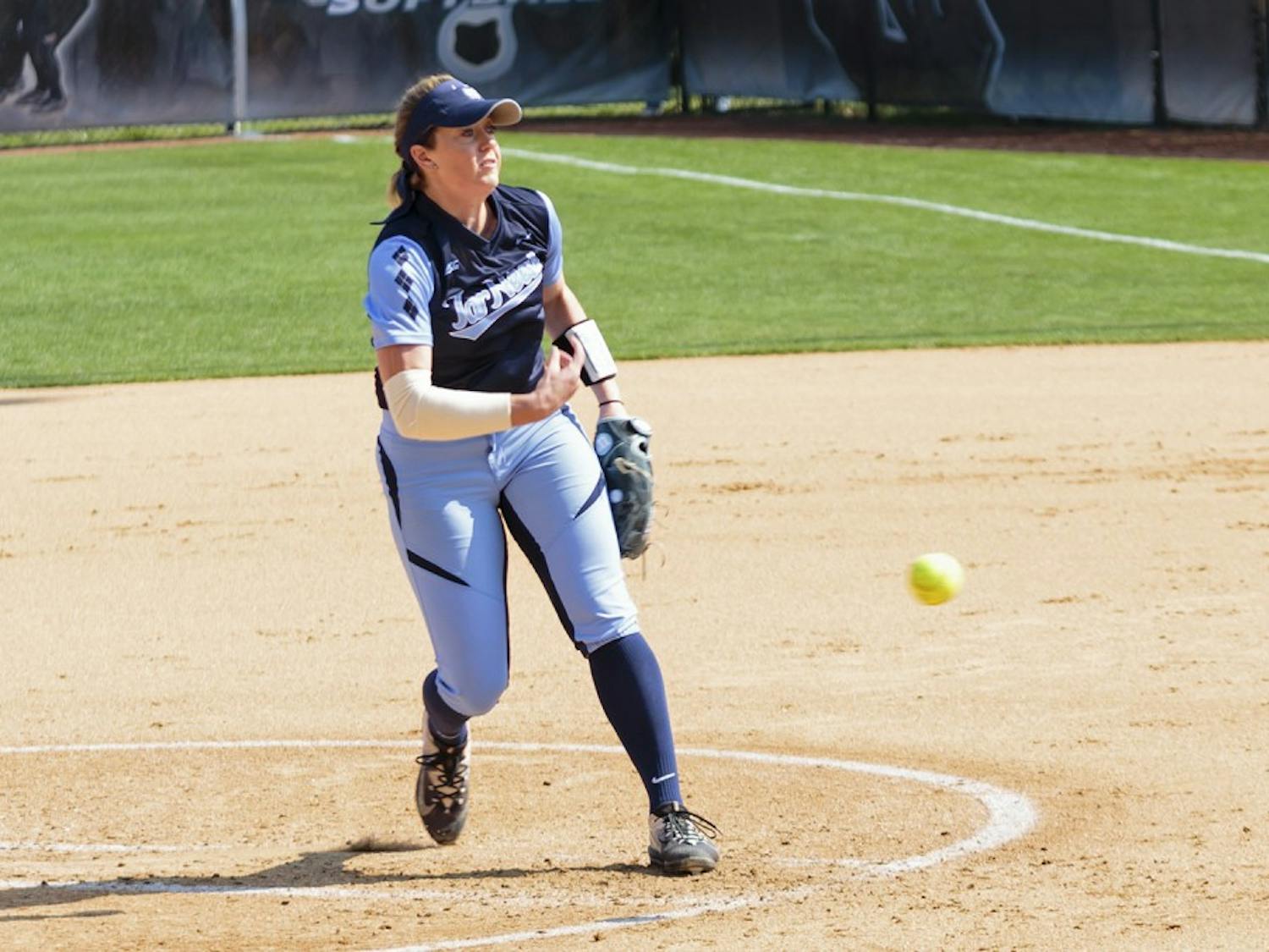 North Carolina pitcher Kendra Lynch (15) throws a pitch in Saturday's game against&nbsp;Pittsburgh.