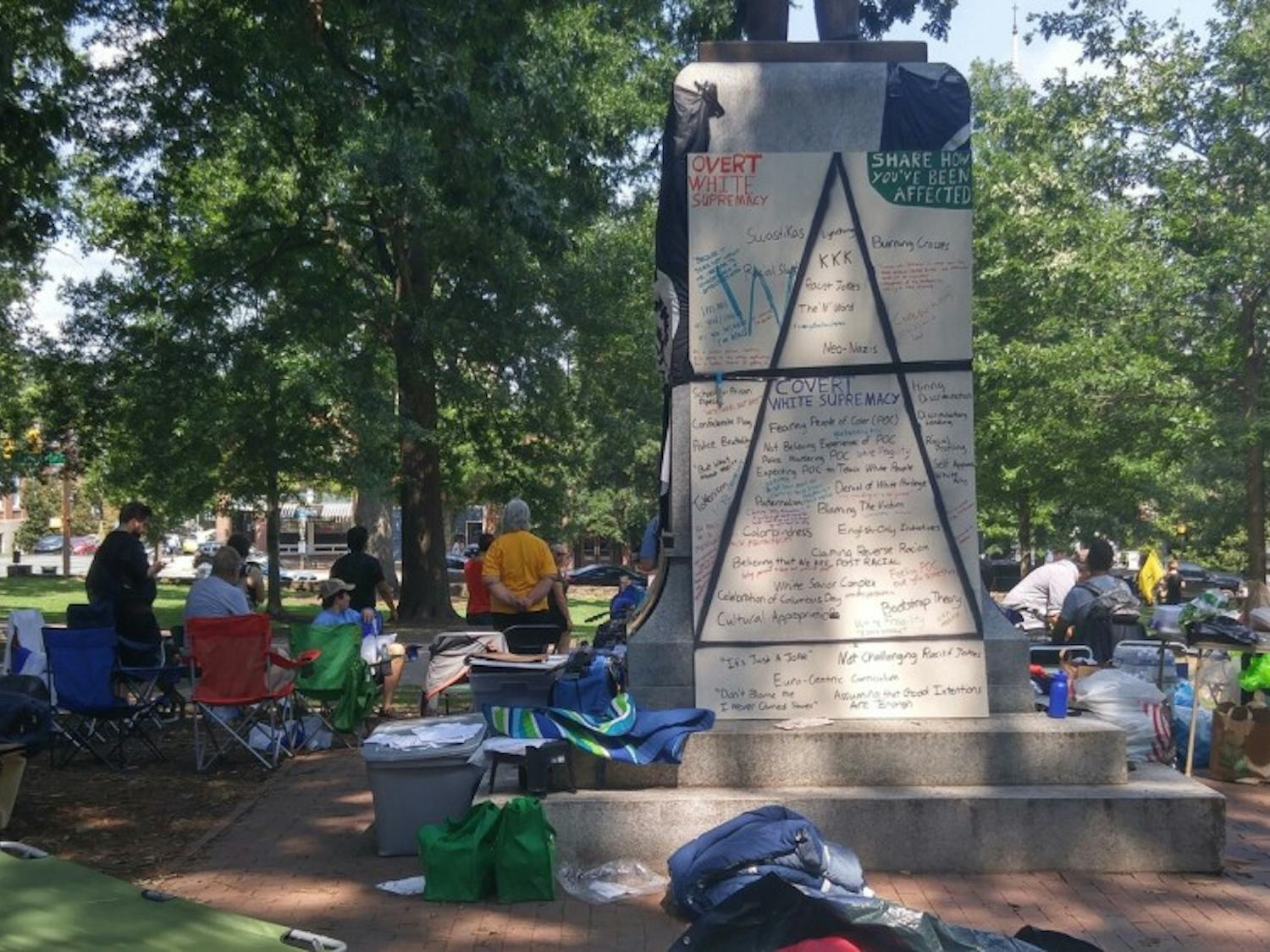 Pro-Confederate counter-protestors showed up at a sit-in in front of Silent Sam on Saturday.