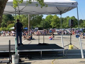 Chapel Hill Bible Church hosts an outdoor service on Sunday, Aug. 30, 2020. Due to the COVID-19 pandemic, churches have adapted to other forms of congregation, such as outdoor services and Zoom meetings. Photo courtesy of Chapel Hill Bible Church.