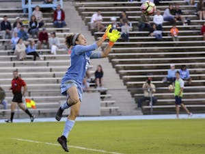 UNC goalkeeper Lindsey Harris (23) makes a save against Wake Forest on Oct. 9.